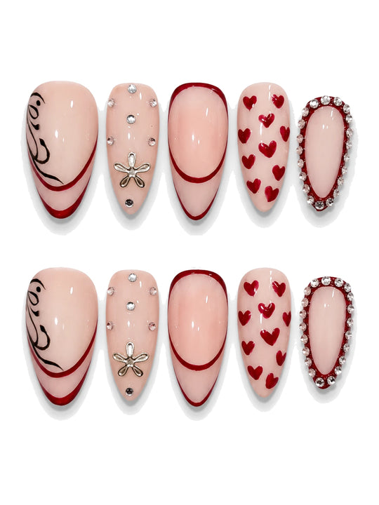 Heart Calligraphy press-on nails set