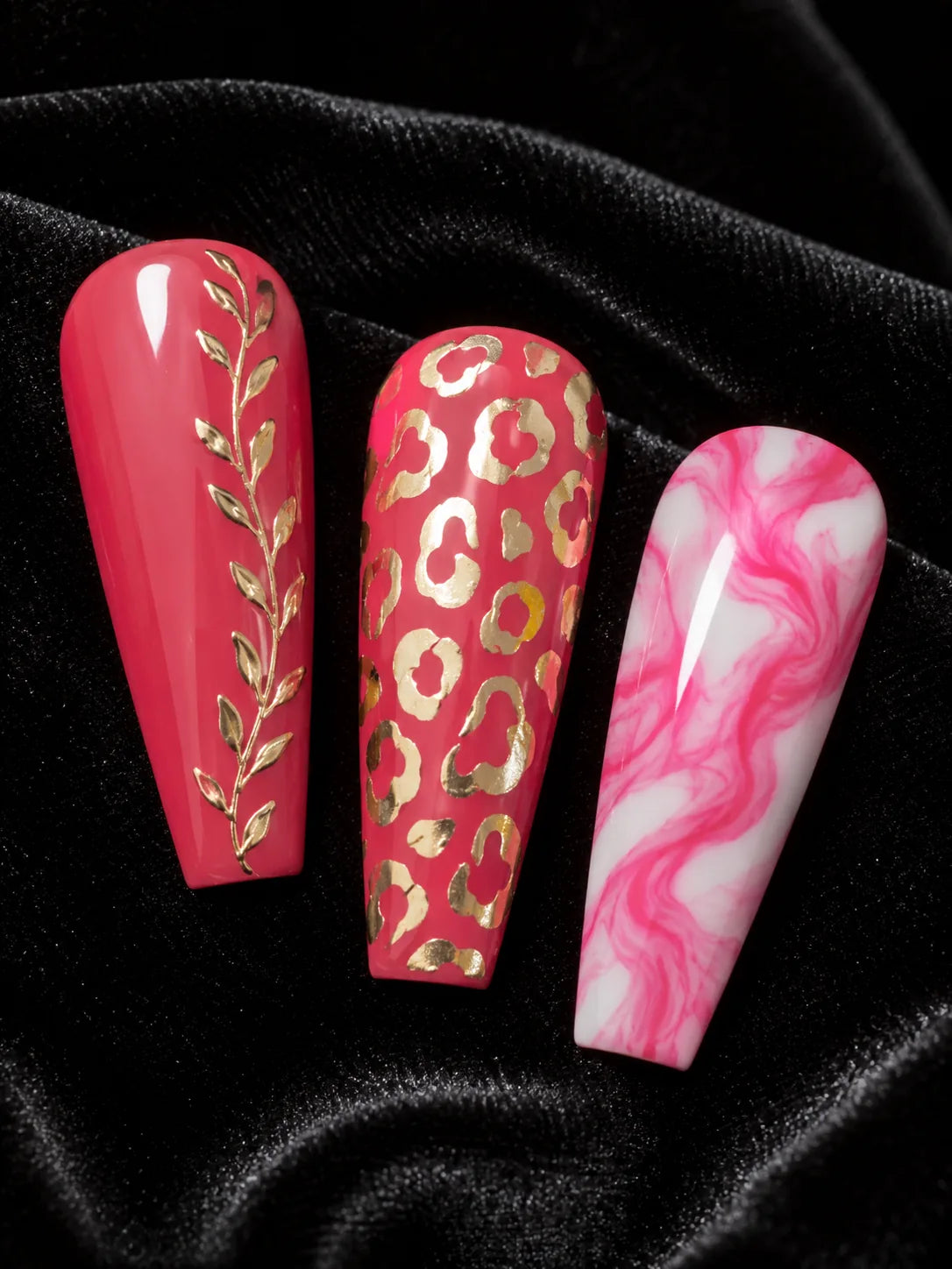 Berry Butterfly Gold Leopard Press-On Nails - closeup