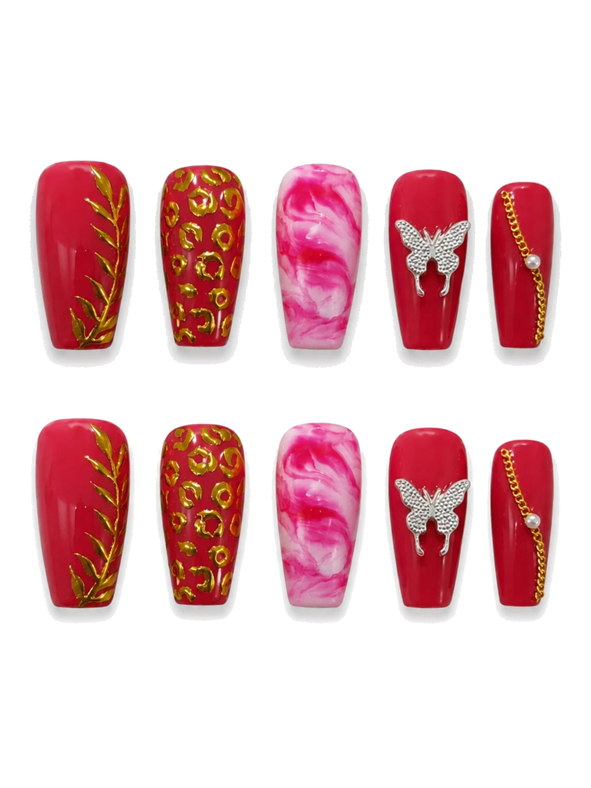 Berry Butterfly press-on nails set