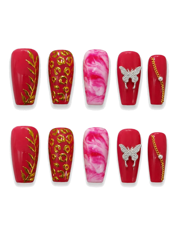 Berry Butterfly press-on nails set