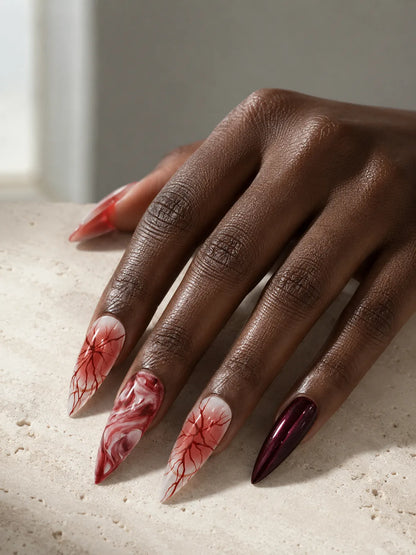 Blood Vein Vamp Marbled Red Press-On Nails - hand1
