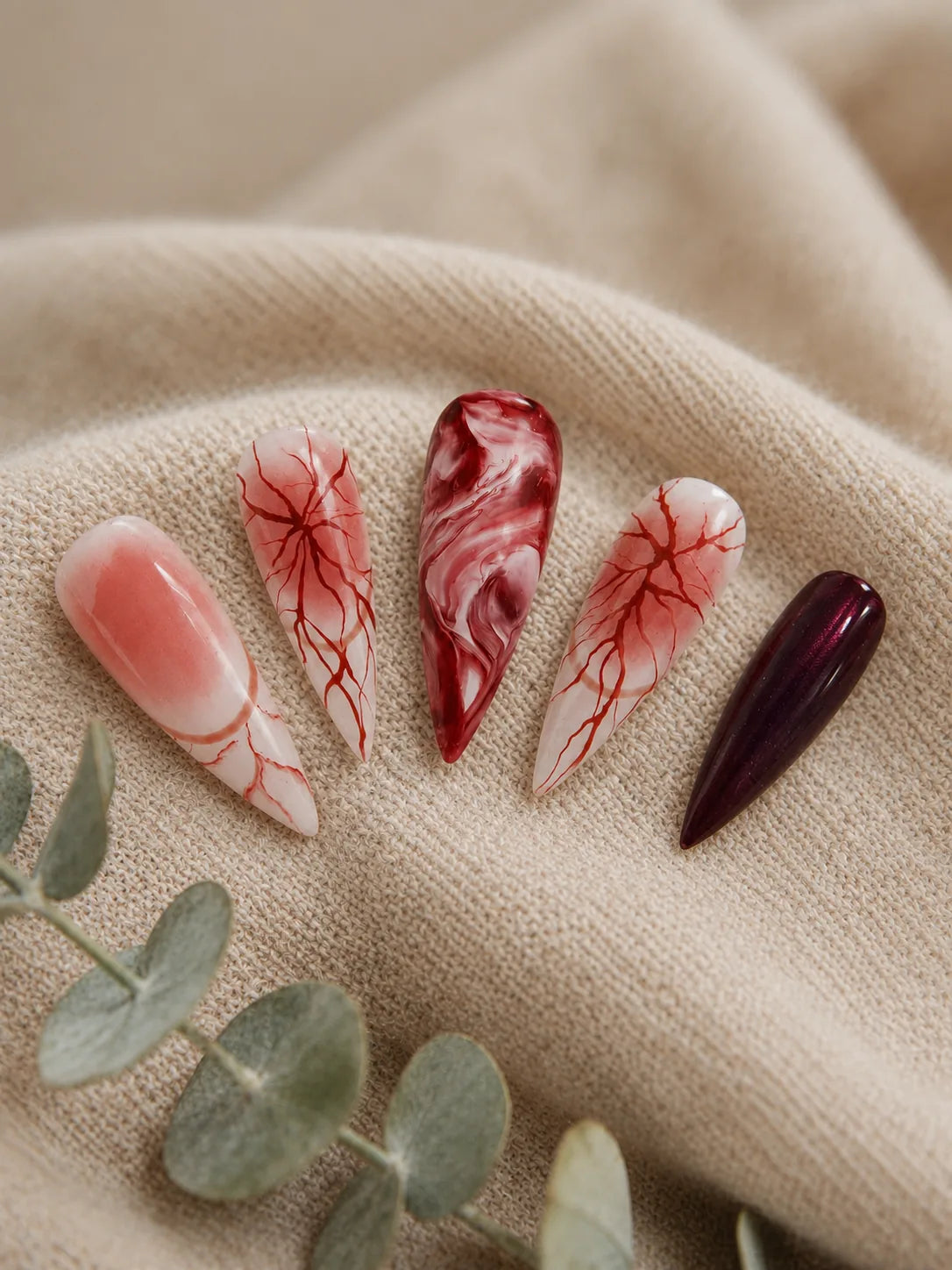 Blood Vein Vamp Marbled Red Press-On Nails - closeup2