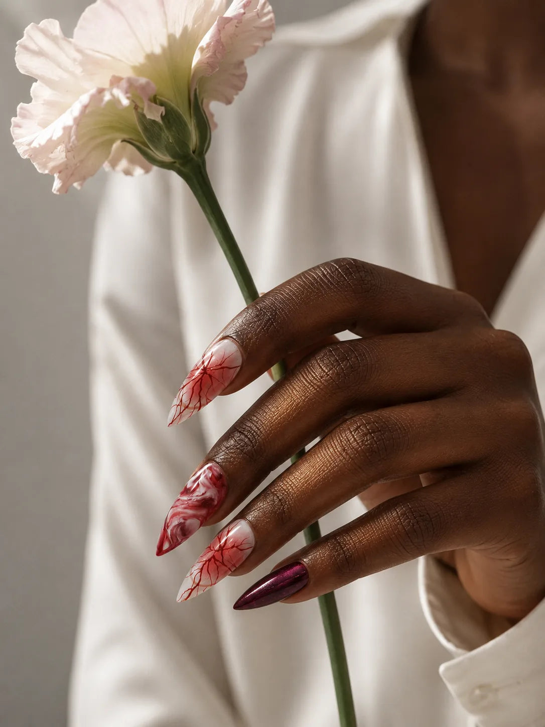 Blood Vein Vamp Marbled Red Press-On Nails - life1