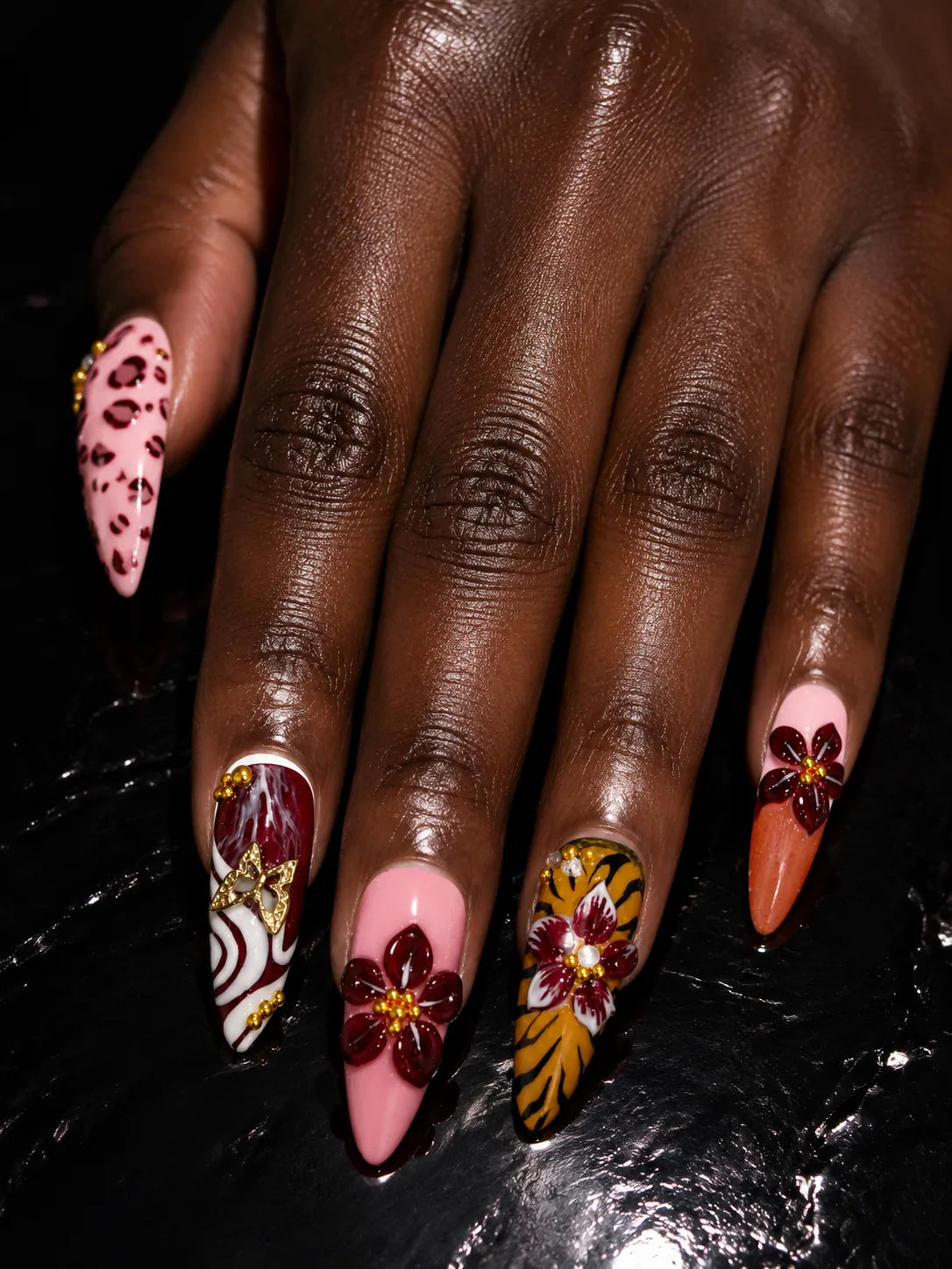 Bloom Ember 3D Floral Press-On Nails - hand1