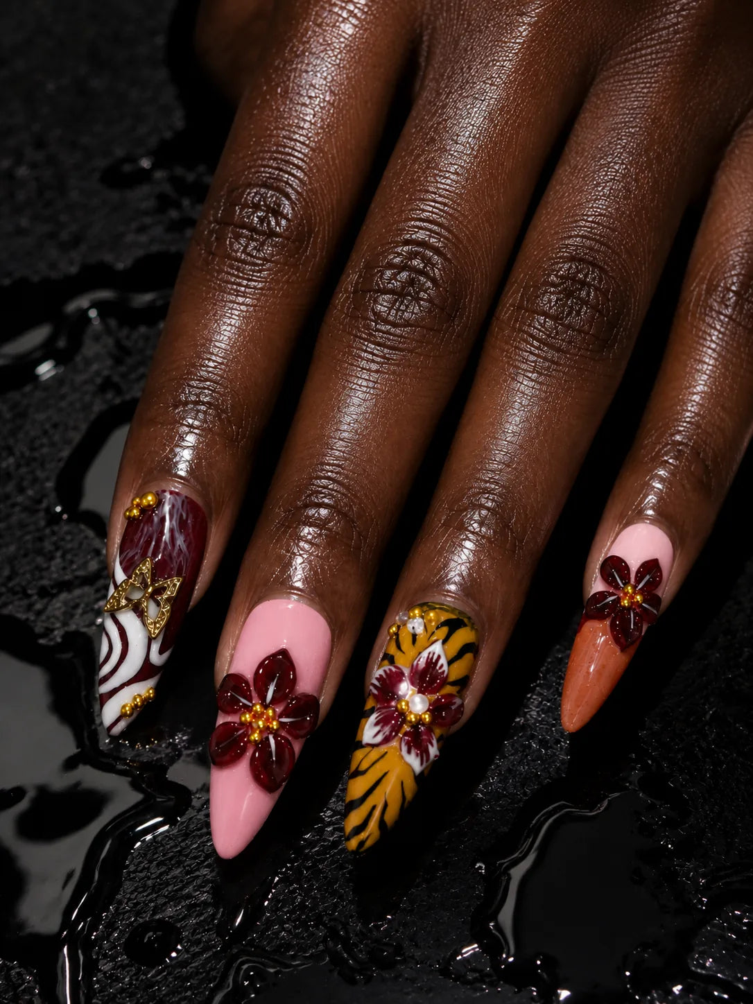 Bloom Ember 3D Floral Press-On Nails - hand2