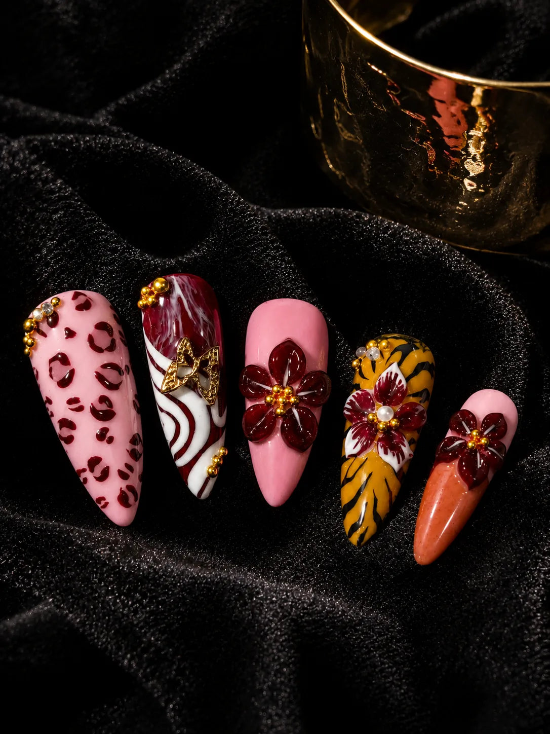 Bloom Ember 3D Floral Press-On Nails - closeup2