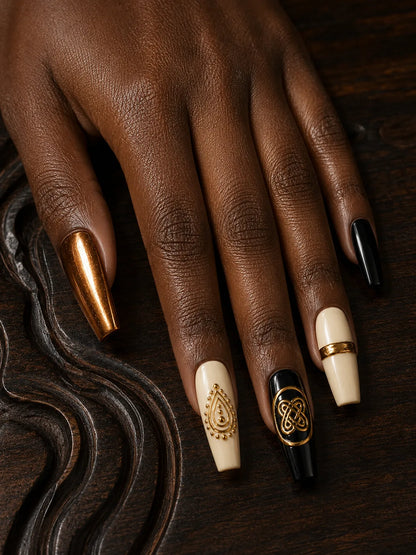 Bronze Infinity Gold Knot Press-On Nails - hand1