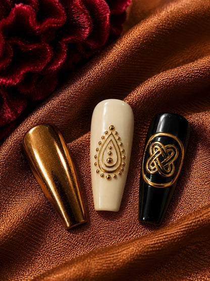 Bronze Infinity Gold Knot Press-On Nails - closeup
