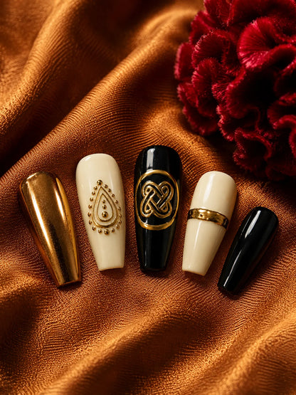 Bronze Infinity Gold Knot Press-On Nails - closeup2