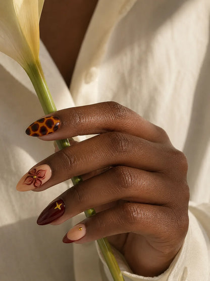 Burgundy Bloom Cross Charm Press-On Nails - life1