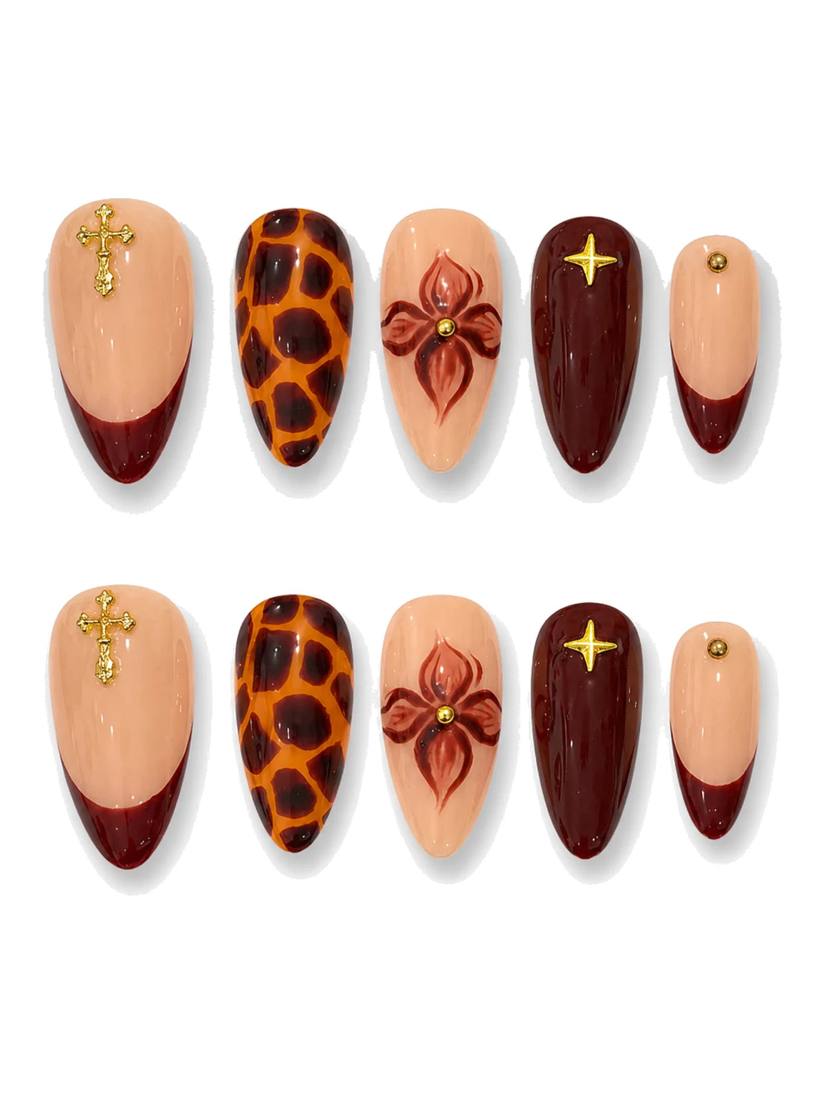 Burgundy Bloom press-on nails set