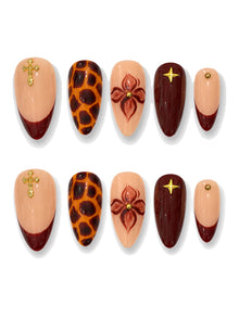 Burgundy Bloom Cross Charm Press-On Nails