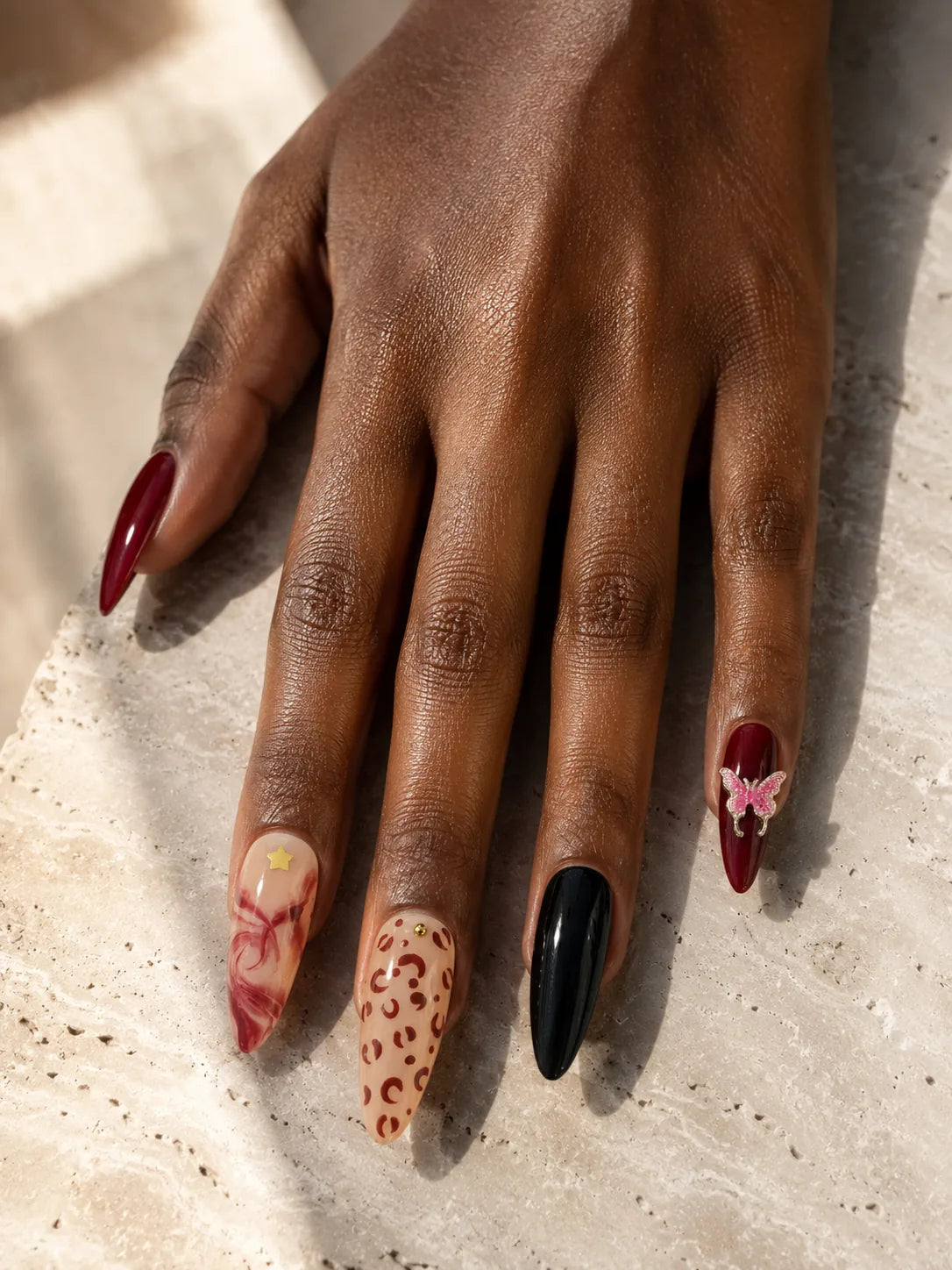 Butterfly Vamp Leopard Marble Press-On Nails - hand1