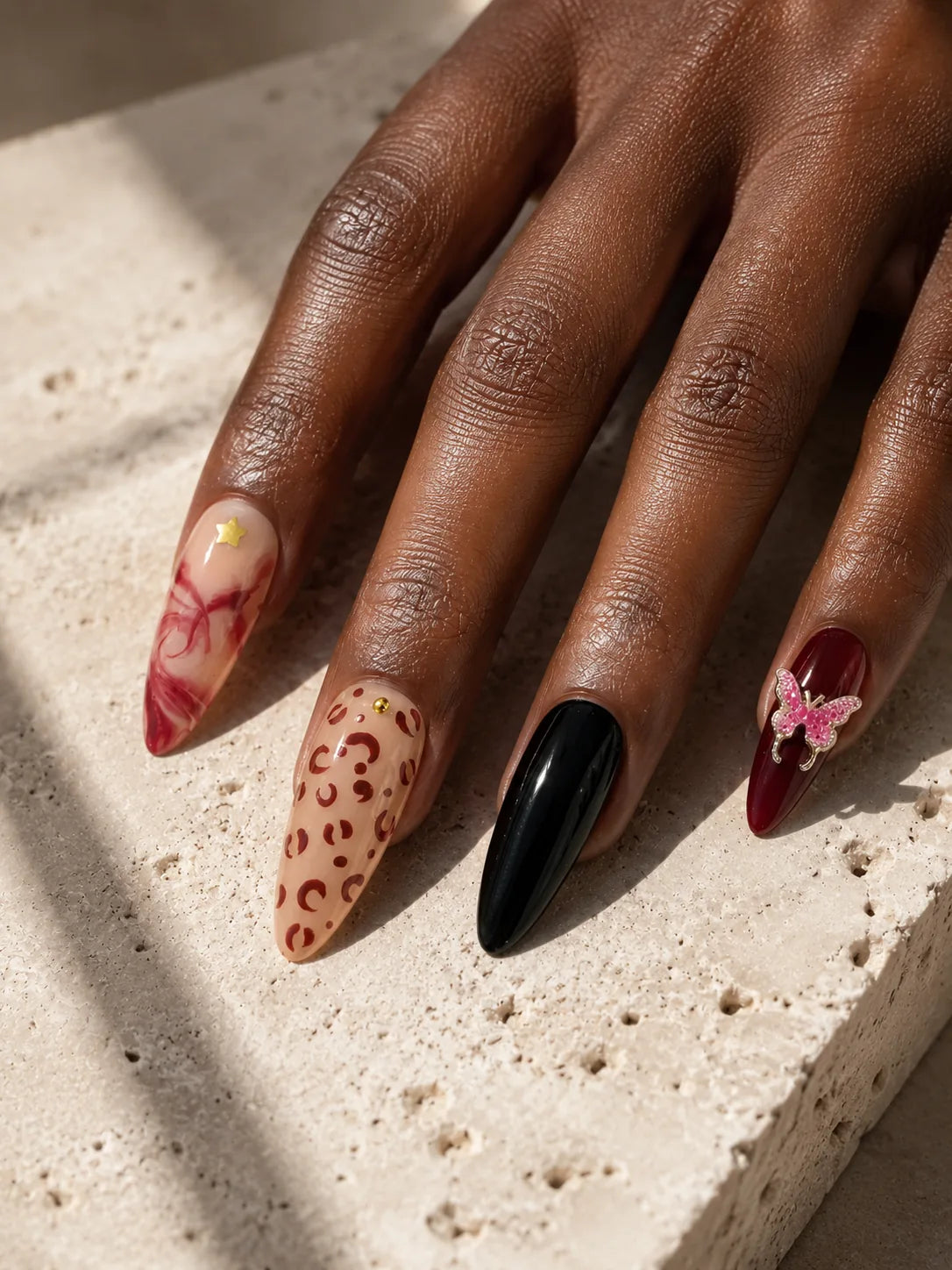 Butterfly Vamp Leopard Marble Press-On Nails - hand2