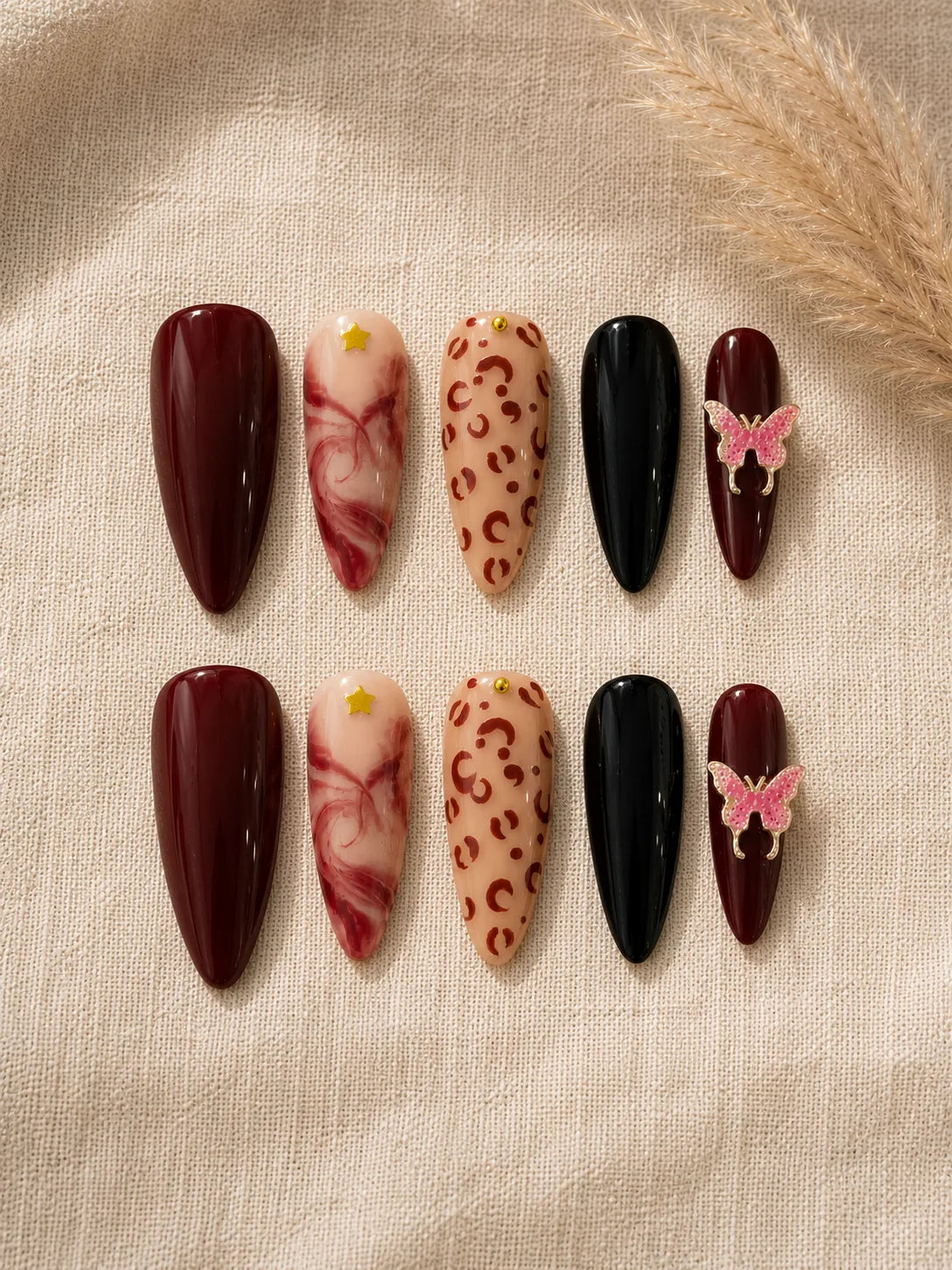 Butterfly Vamp Leopard Marble Press-On Nails - flatlay