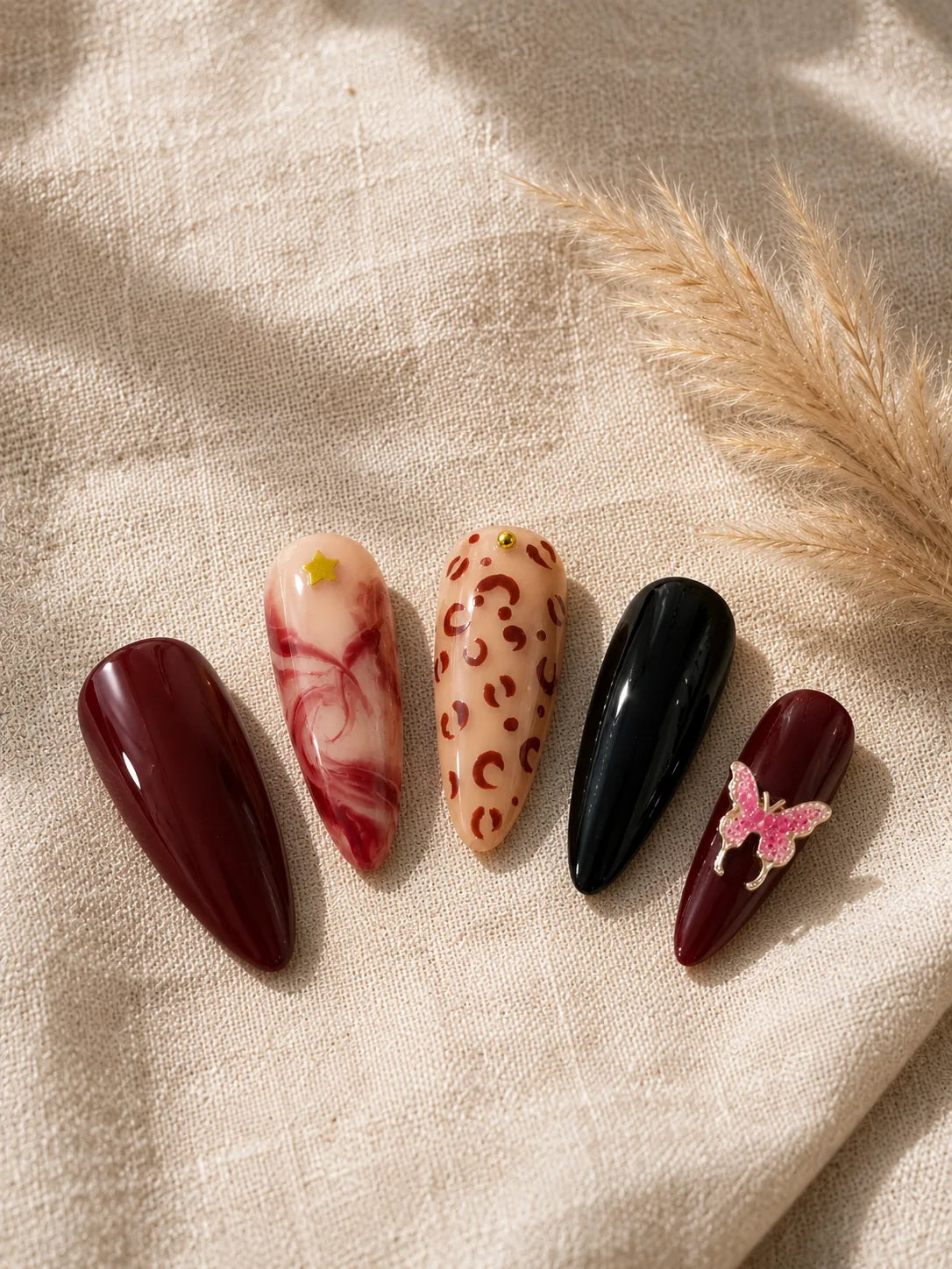 Butterfly Vamp Leopard Marble Press-On Nails - closeup2