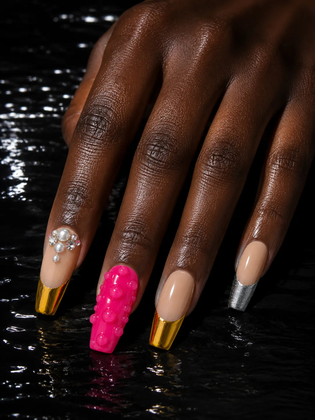 Candy Chrome - Zebra Print Metallic Foil Press-On Nails - hand2