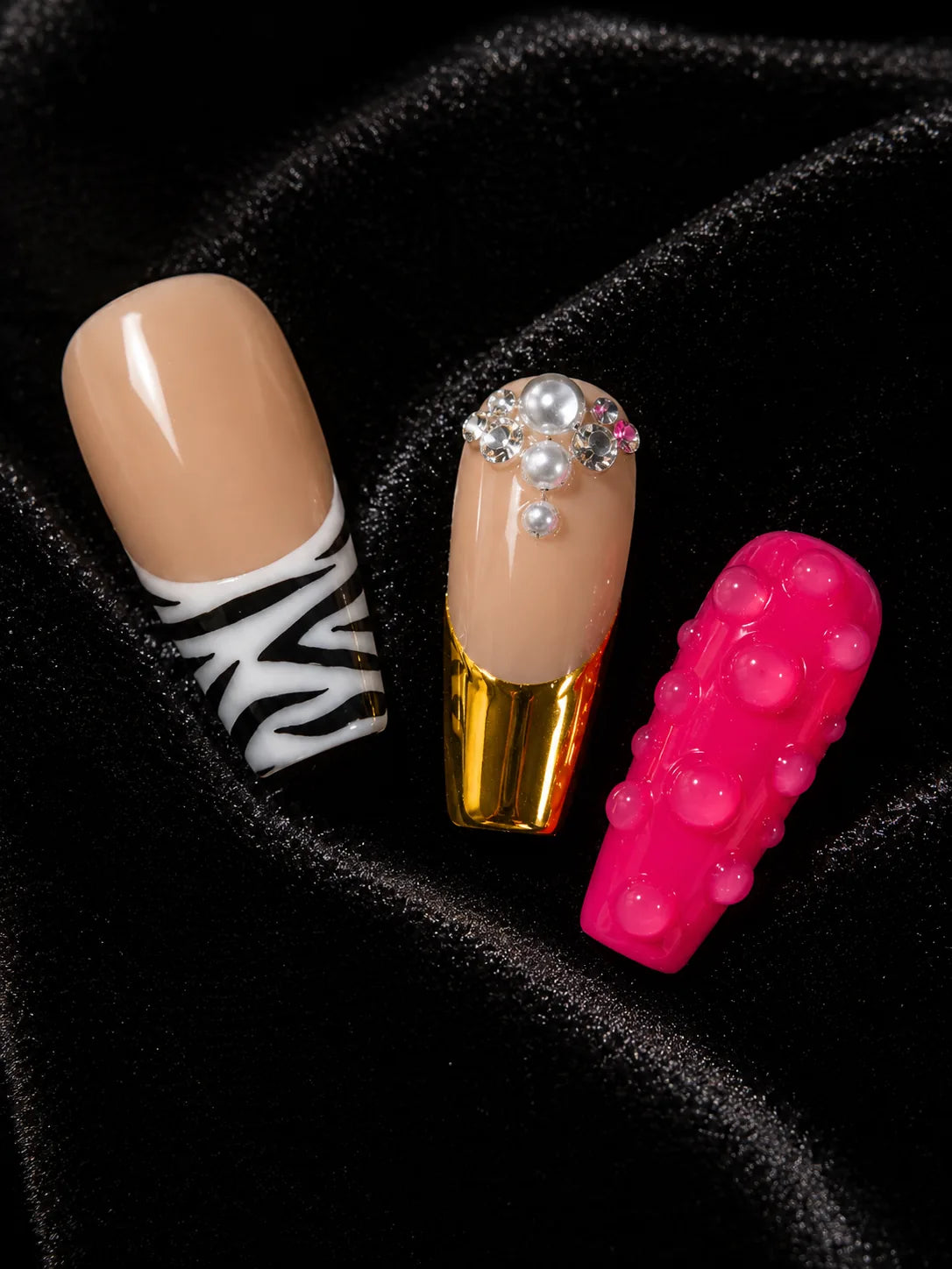 Candy Chrome - Zebra Print Metallic Foil Press-On Nails - closeup