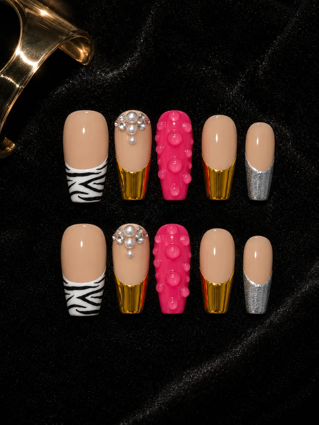 Candy Chrome - Zebra Print Metallic Foil Press-On Nails - flatlay