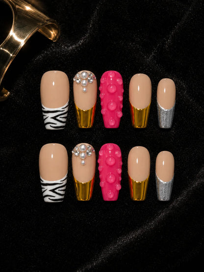 Candy Chrome - Zebra Print Metallic Foil Press-On Nails - flatlay