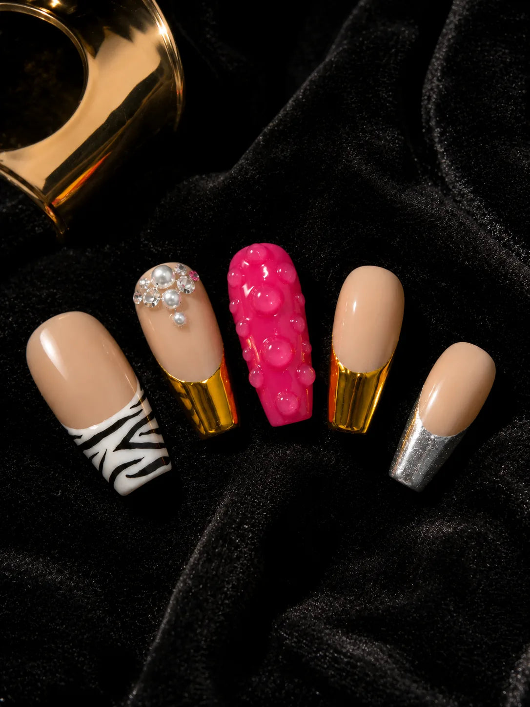 Candy Chrome - Zebra Print Metallic Foil Press-On Nails - closeup2