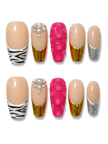 Candy Chrome - Zebra Print Metallic Foil Press-On Nails