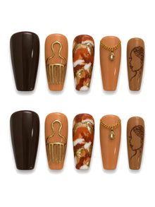 Caramel Crown Afro Pick Press-On Nails