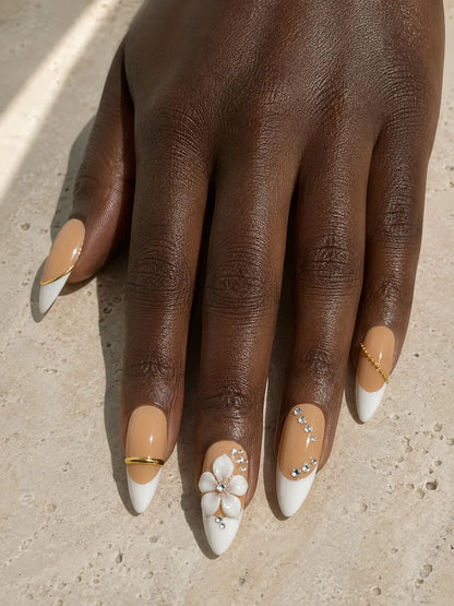 Caramel French Bloom Rhinestone Press-On Nails - hand1