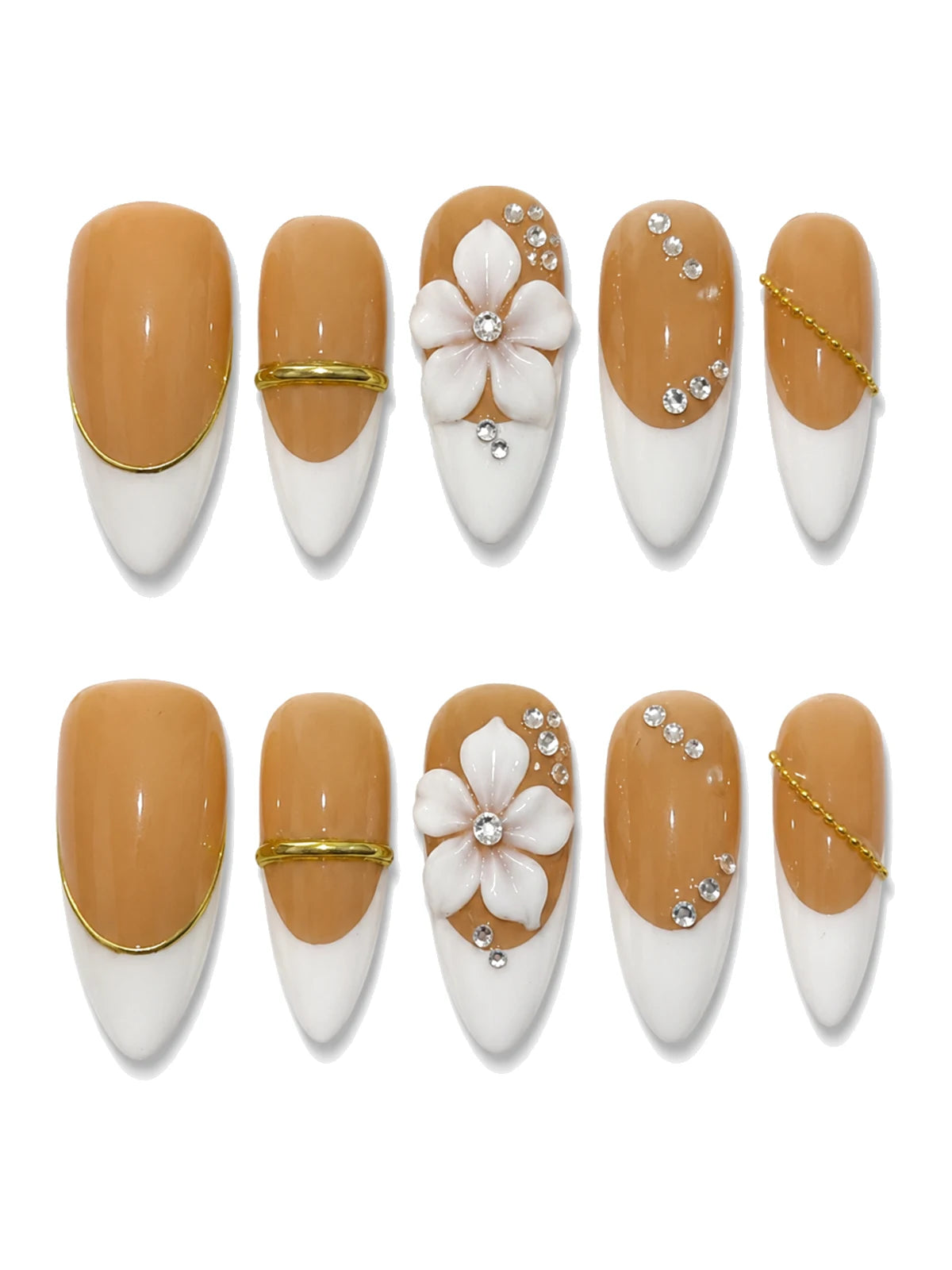 Caramel French Bloom press-on nails set