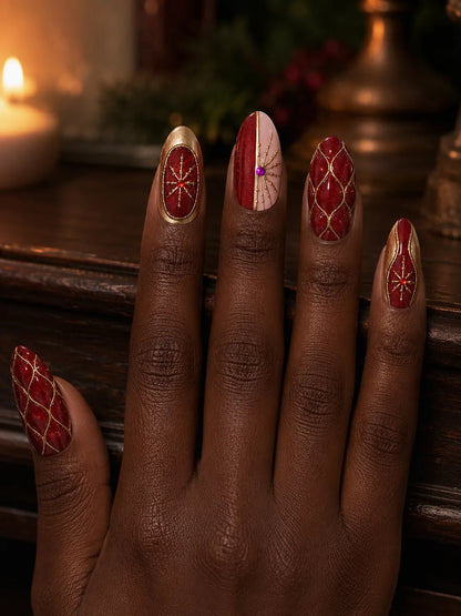Champagne Noel Quilted Gem Press-On Nails - hand1