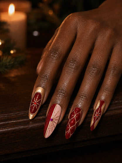 Champagne Noel Quilted Gem Press-On Nails - hand2