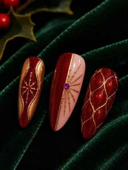 Champagne Noel Quilted Gem Press-On Nails - closeup