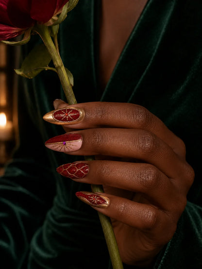 Champagne Noel Quilted Gem Press-On Nails - life1