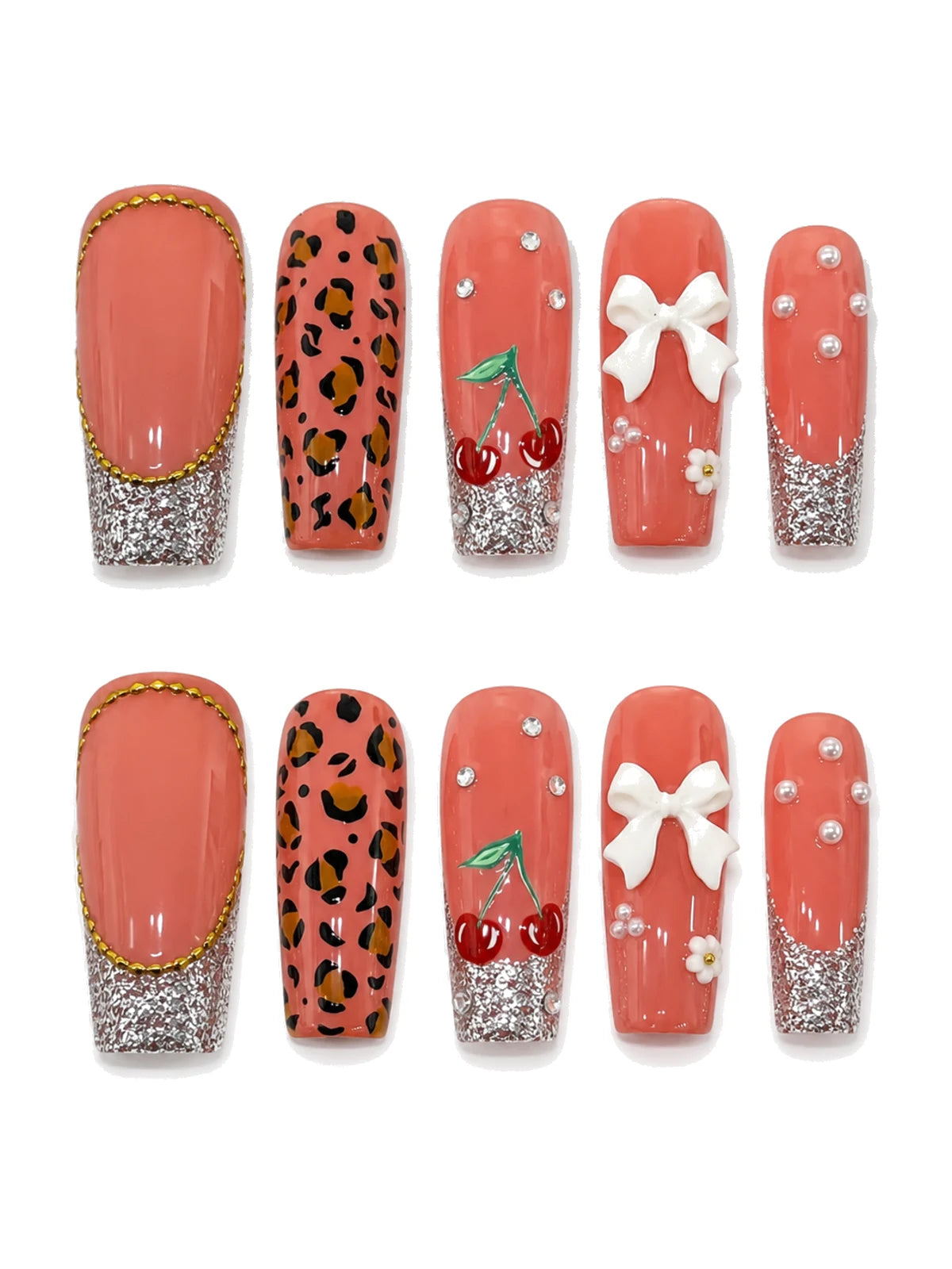 Cherry Bow Bling press-on nails set