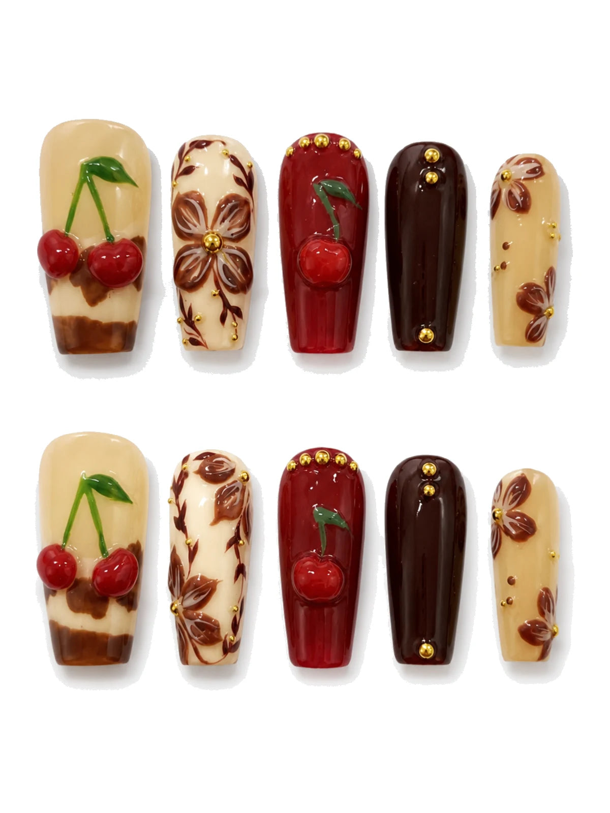 Cherry Cola Bloom press-on nails set