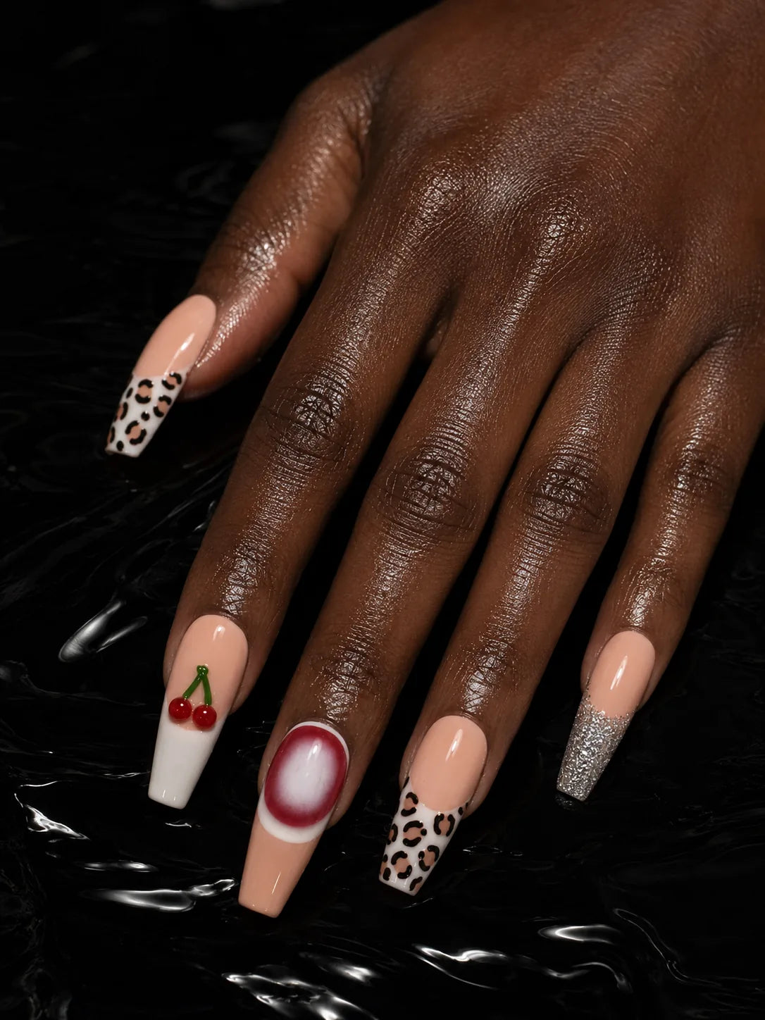 Cherry Dip Leopard French Press-On Nails - hand1