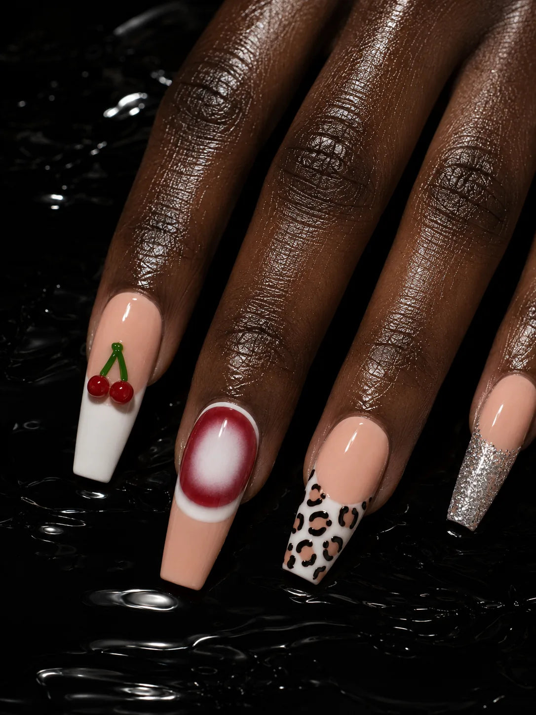 Cherry Dip Leopard French Press-On Nails - hand2