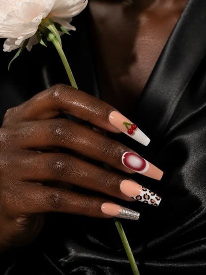 Cherry Dip Leopard French Press-On Nails - life1