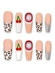 Cherry Dip Leopard French Press-On Nails