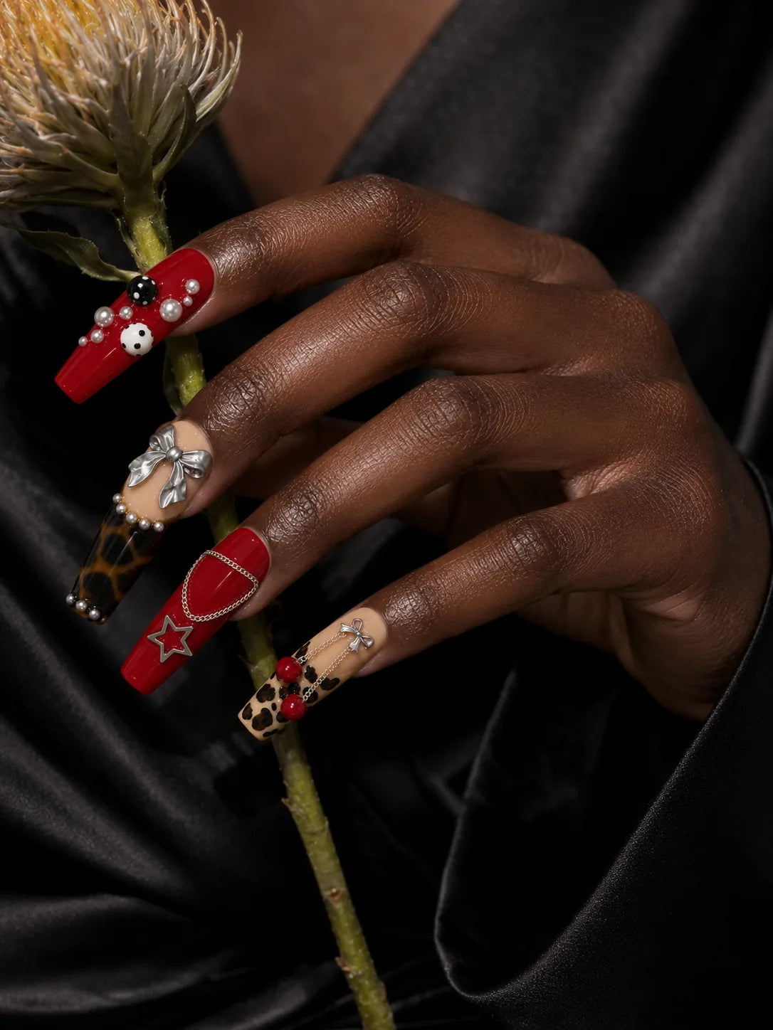 Cherry Pop Glam - Leopard Pearl Charm Press-On Nails - life1
