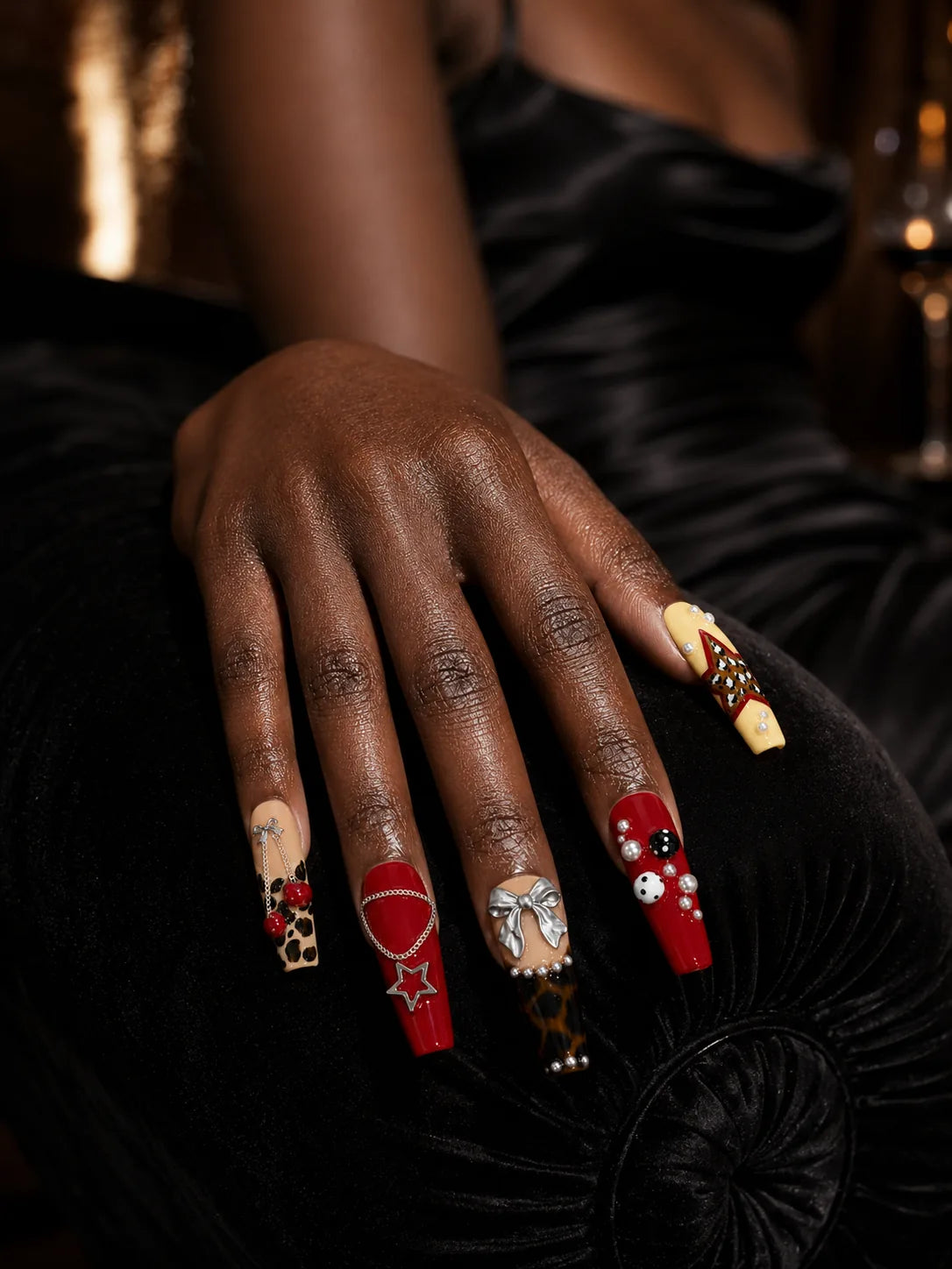 Cherry Pop Glam - Leopard Pearl Charm Press-On Nails - life2