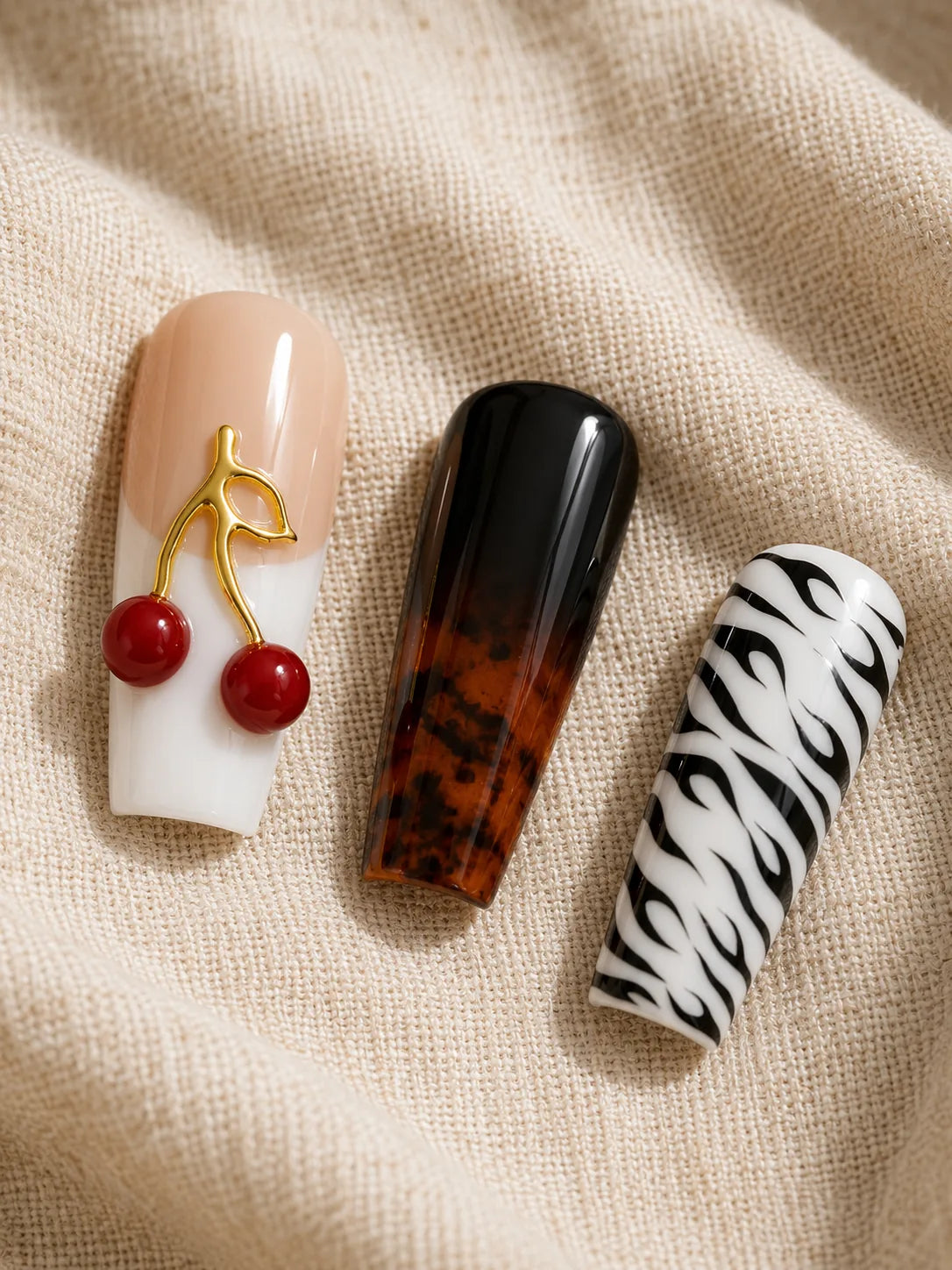 Cherry Tortoise - Zebra Print Press-On Nails - closeup