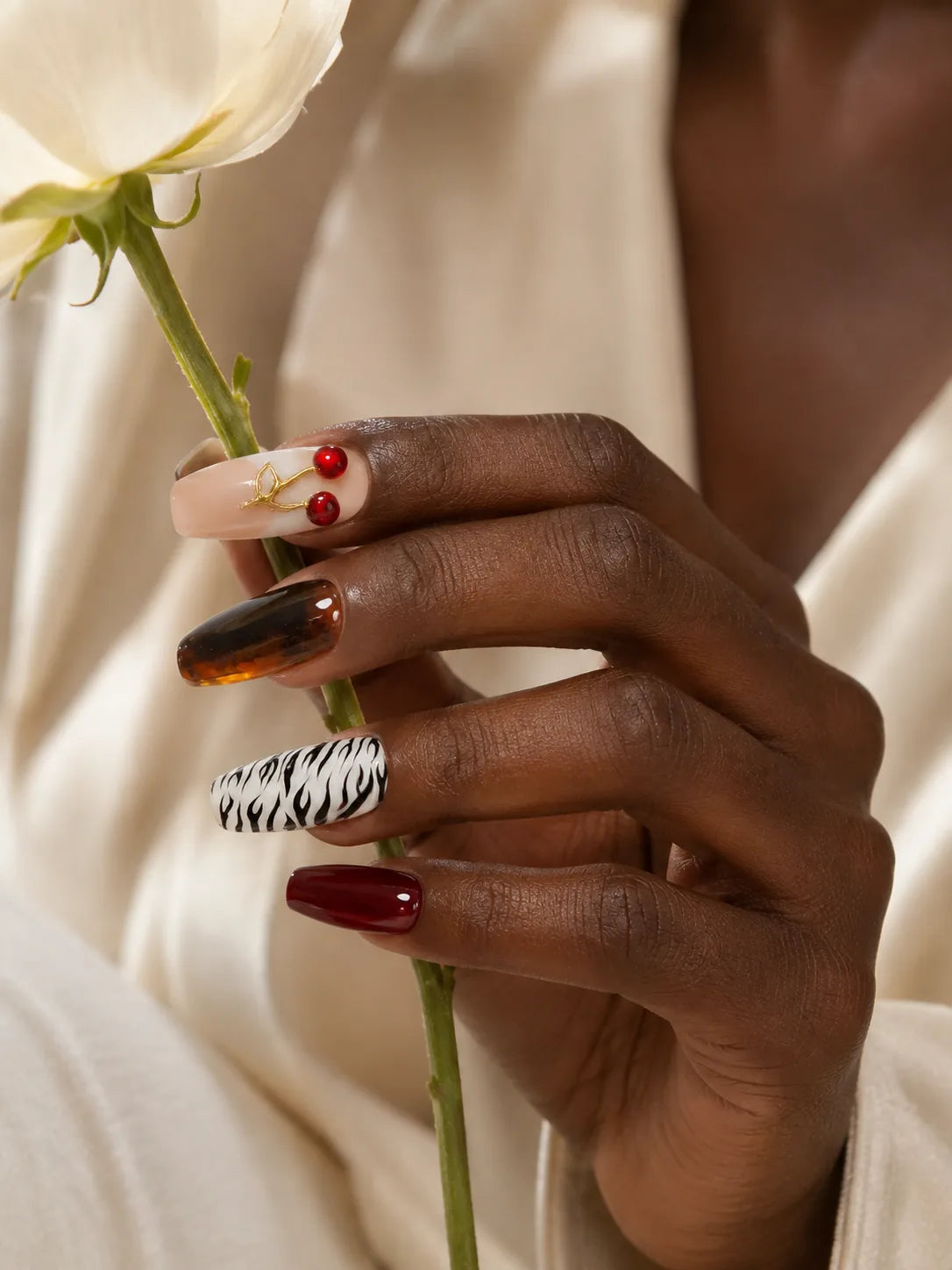 Cherry Tortoise - Zebra Print Press-On Nails - life1