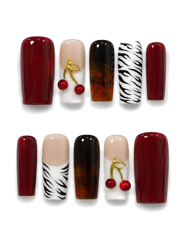 Cherry Tortoise press-on nails set