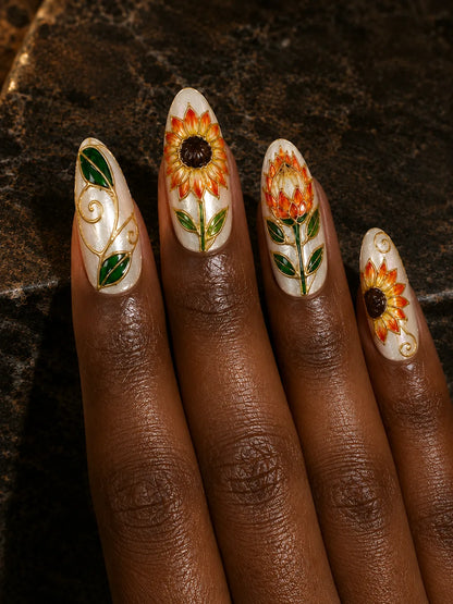 Cloisonne Sunflower Art Nouveau Press-On Nails - hand2