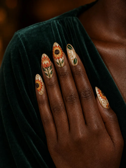 Cloisonne Sunflower Art Nouveau Press-On Nails - life2