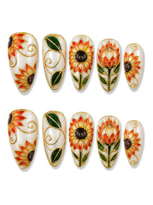 Cloisonne Sunflower Art Nouveau Press-On Nails