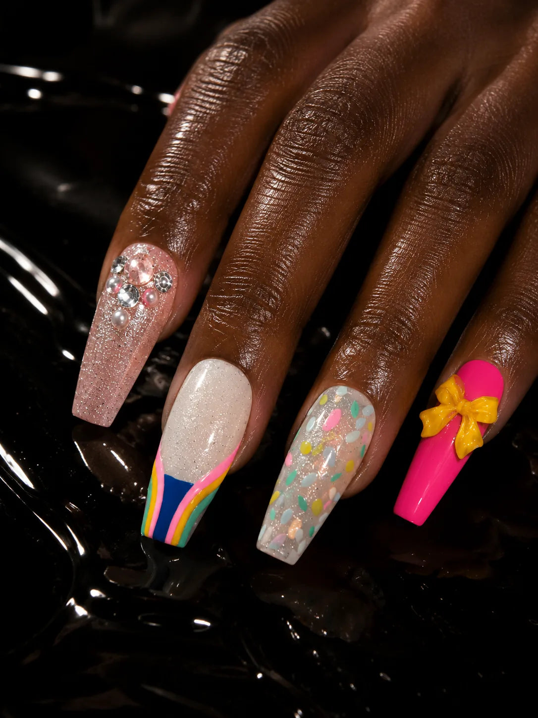 Confetti Pop Rainbow Bow Press-On Nails - hand2