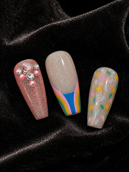 Confetti Pop Rainbow Bow Press-On Nails - closeup