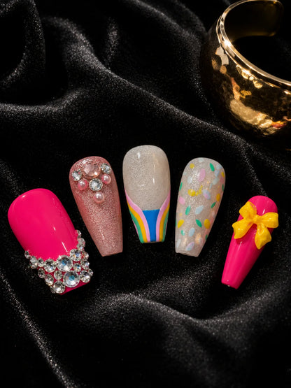 Confetti Pop Rainbow Bow Press-On Nails - closeup2